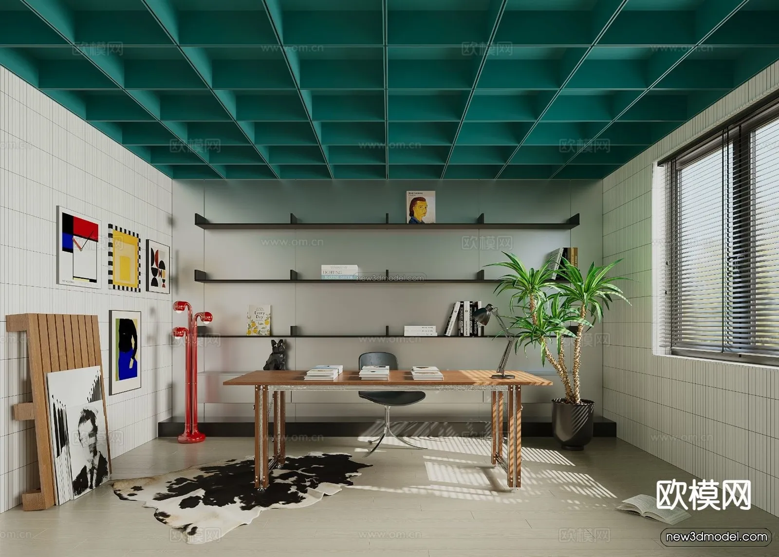 Modern Style Interior 3D Blocks and 3D Models - Study Room 3D Scene - 699