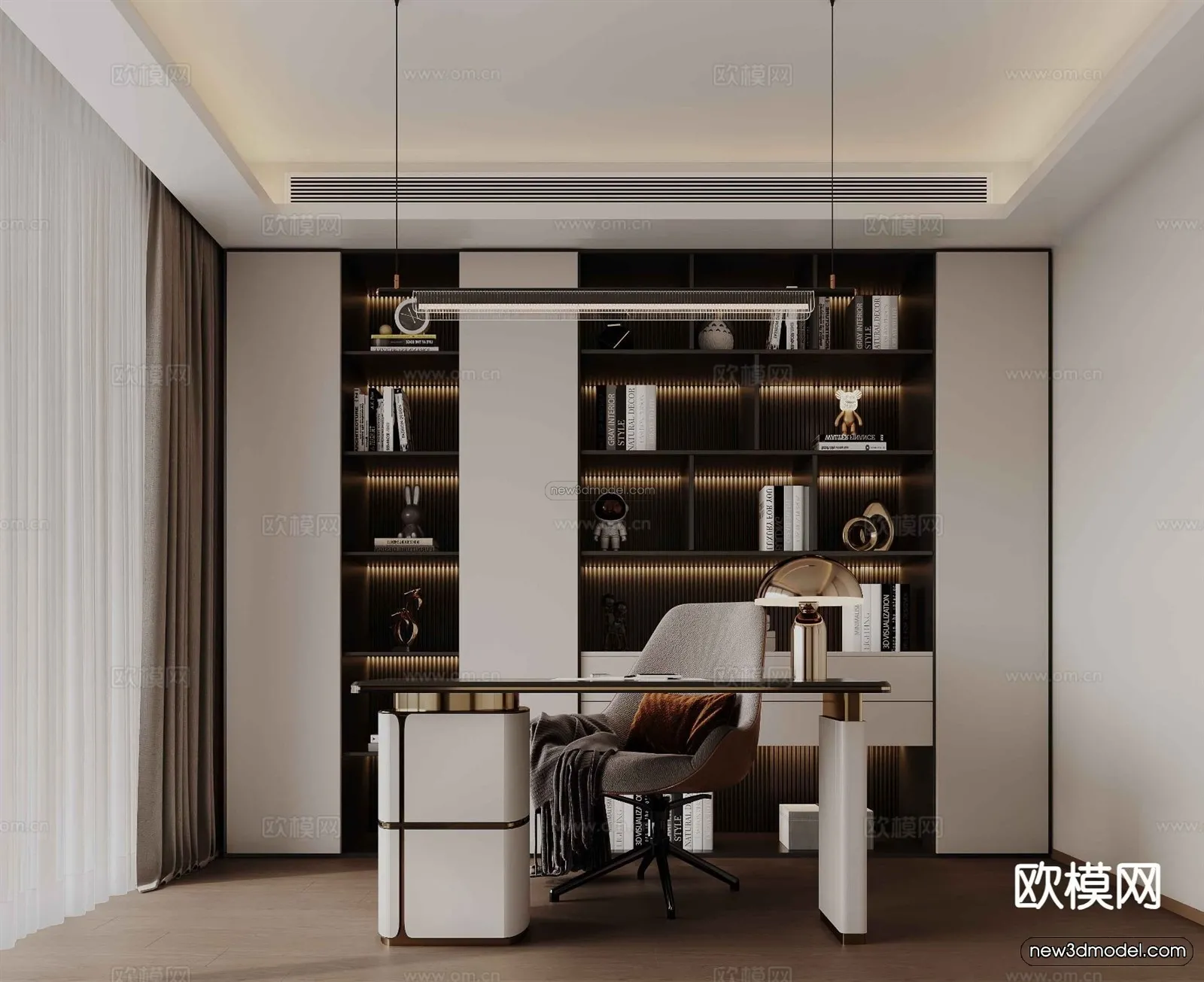 Modern Style Interior 3D Blocks and 3D Models - Study Room 3D Scene - 700