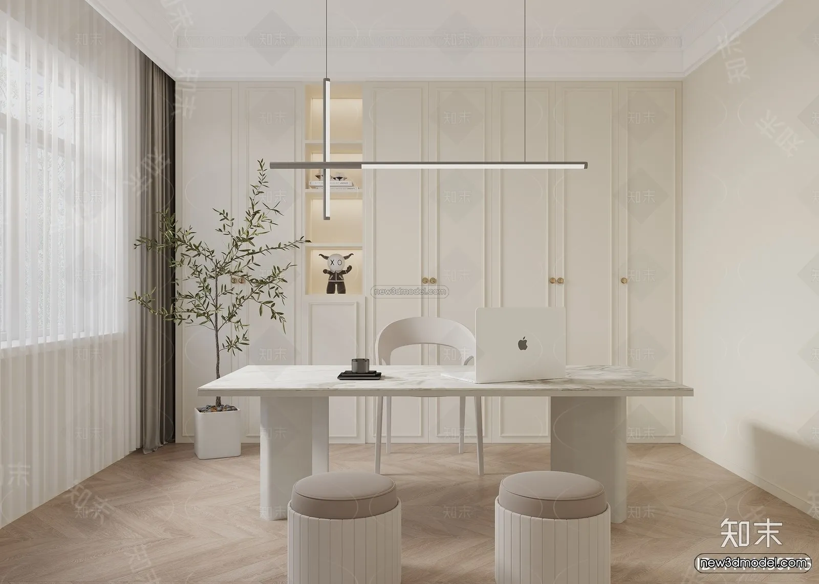 Modern Style Interior 3D Blocks and 3D Models - Study Room 3D Scene - 701