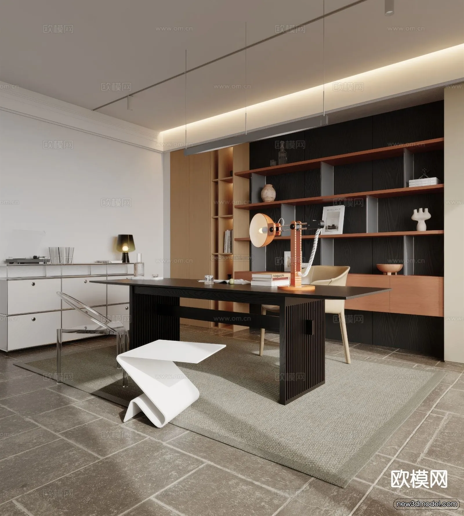 Modern Style Interior 3D Blocks and 3D Models - Study Room 3D Scene - 707