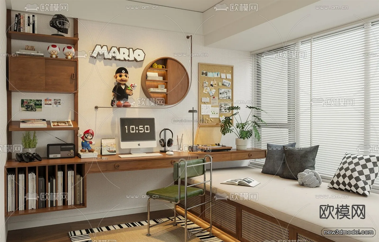 Modern Style Interior 3D Blocks and 3D Models - Study Room 3D Scene - 708