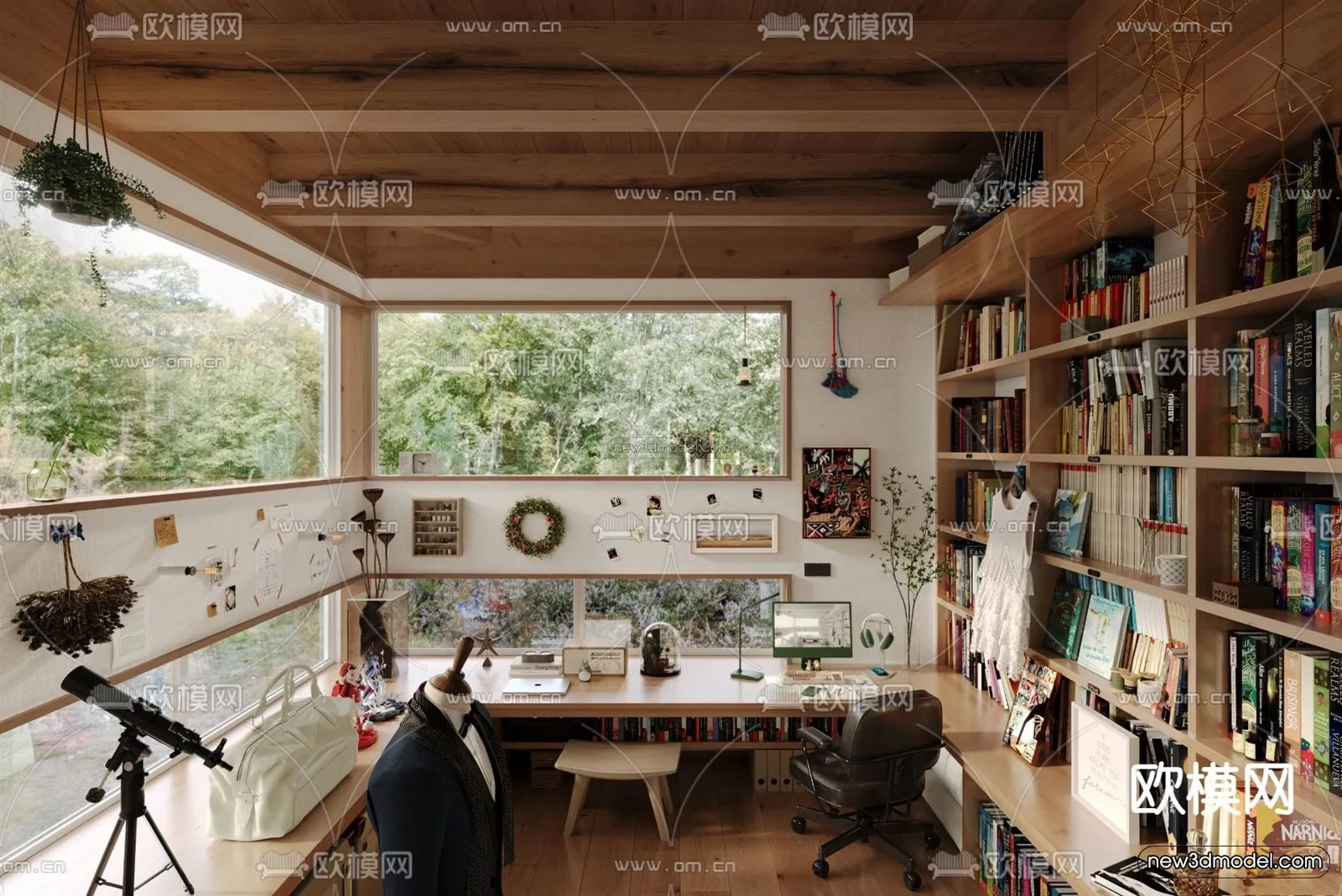 Modern Style Interior 3D Blocks and 3D Models - Study Room 3D Scene - 709