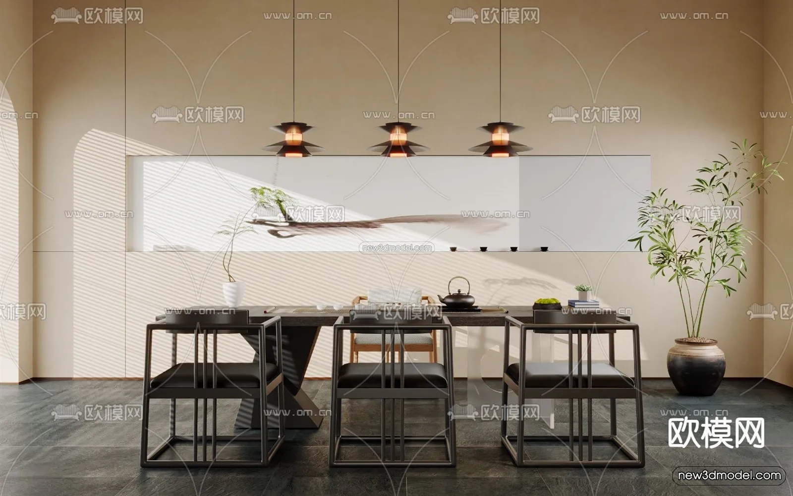 Modern Style Interior 3D Blocks and 3D Models - Tearoom 3D Scene - 713
