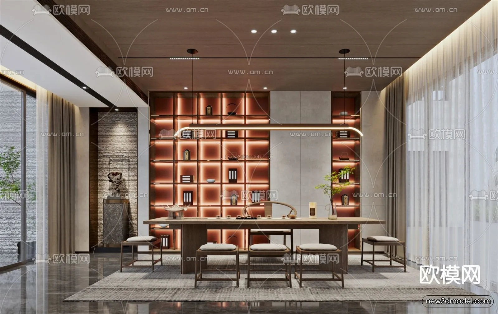 Modern Style Interior 3D Blocks and 3D Models - Tearoom 3D Scene - 715