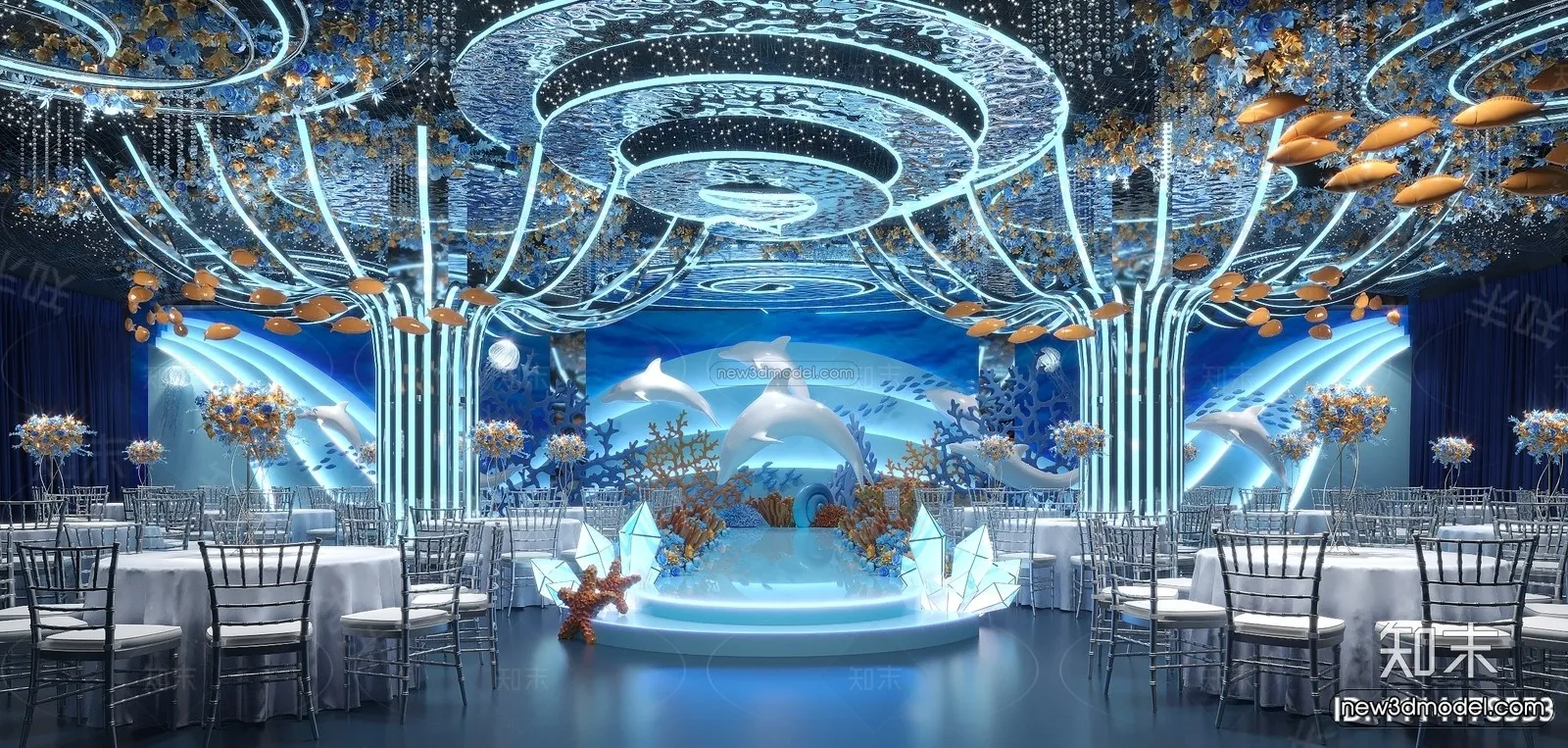 Modern Style Interior 3D Blocks and 3D Models - Wedding Hall 3D Scene - 911