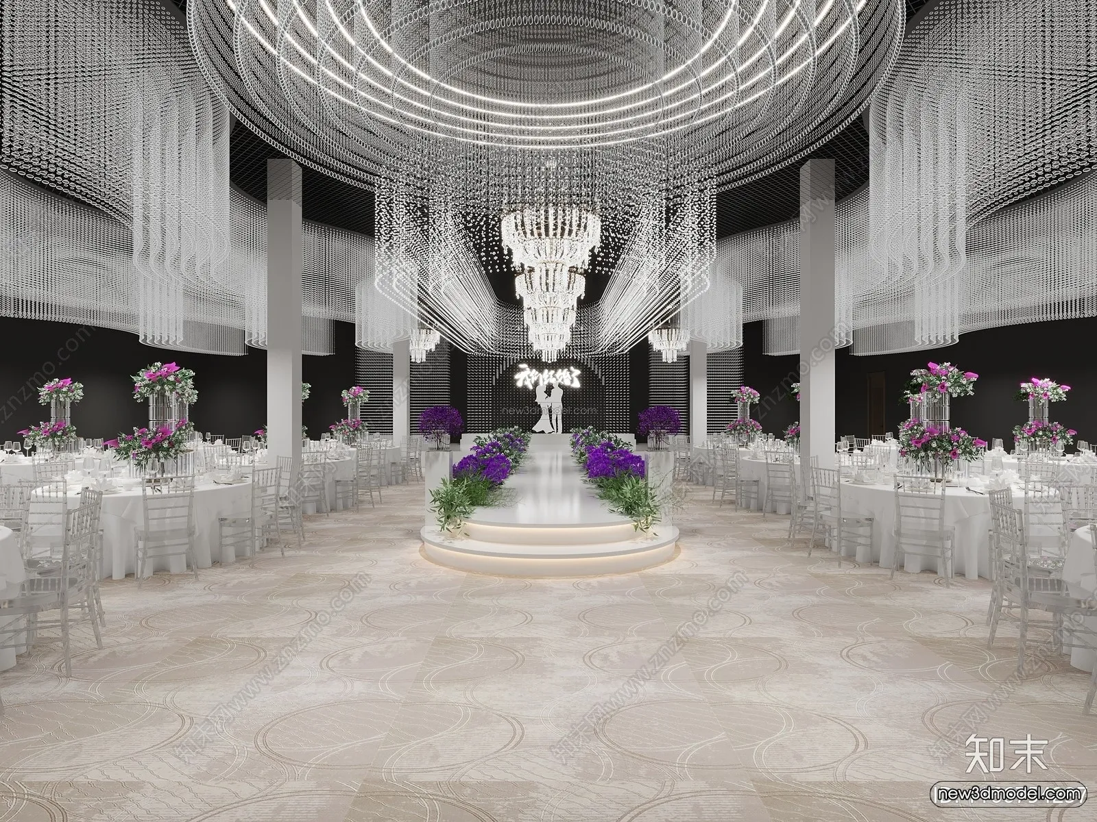 Modern Style Interior 3D Blocks and 3D Models - Wedding Hall 3D Scene - 913