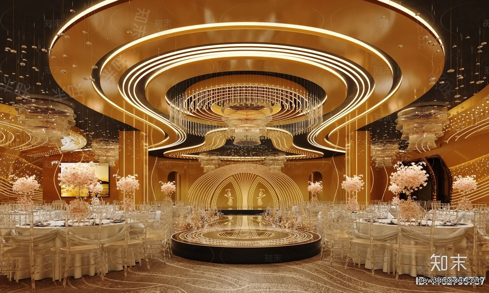 Modern Style Interior 3D Blocks and 3D Models - Wedding Hall 3D Scene - 915