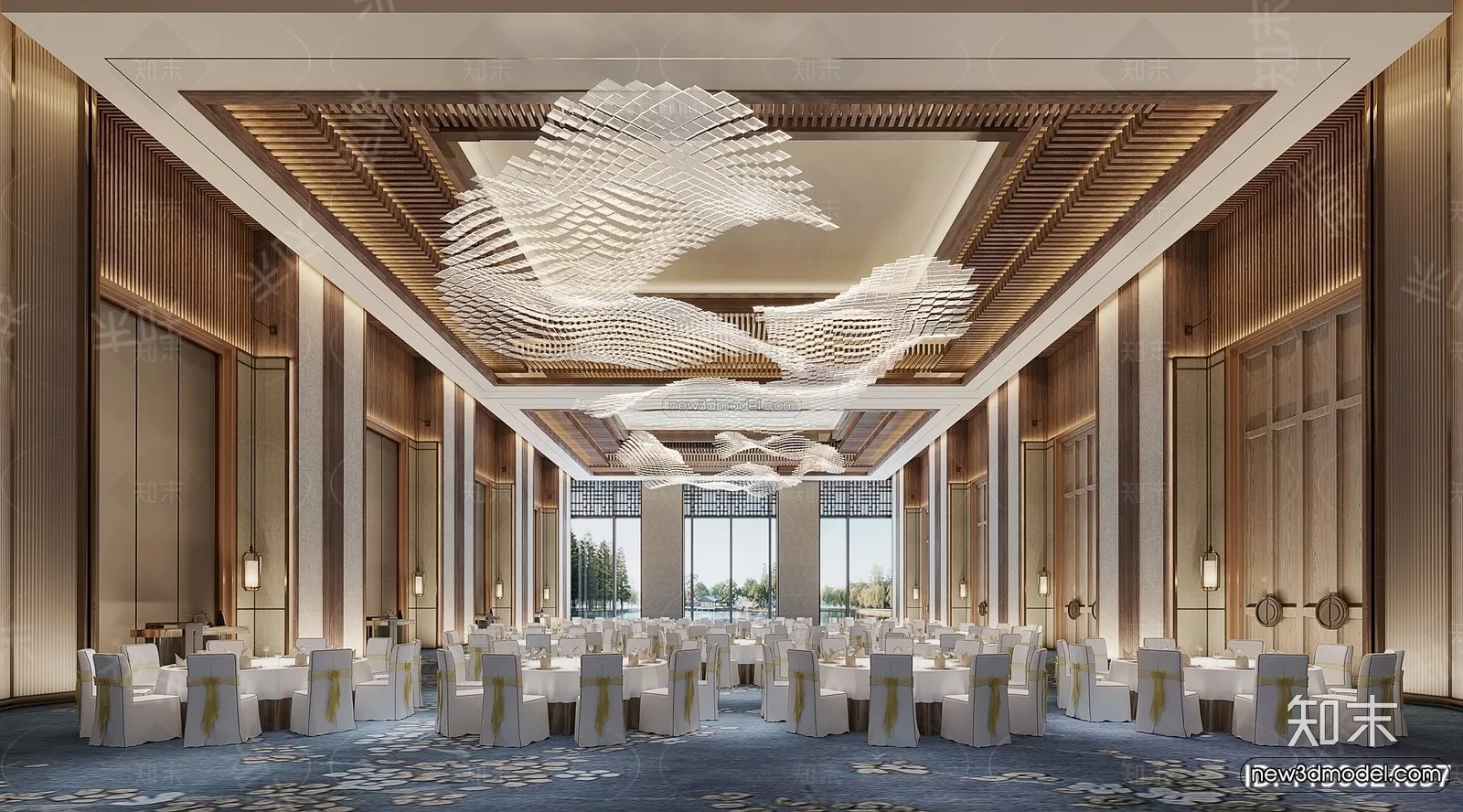 Modern Style Interior 3D Blocks and 3D Models - Wedding Hall 3D Scene - 917