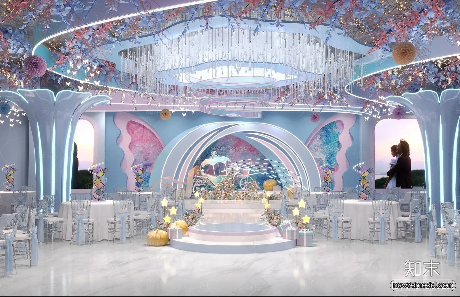 Modern Style Interior 3D Blocks and 3D Models - Wedding Hall 3D Scene - 918