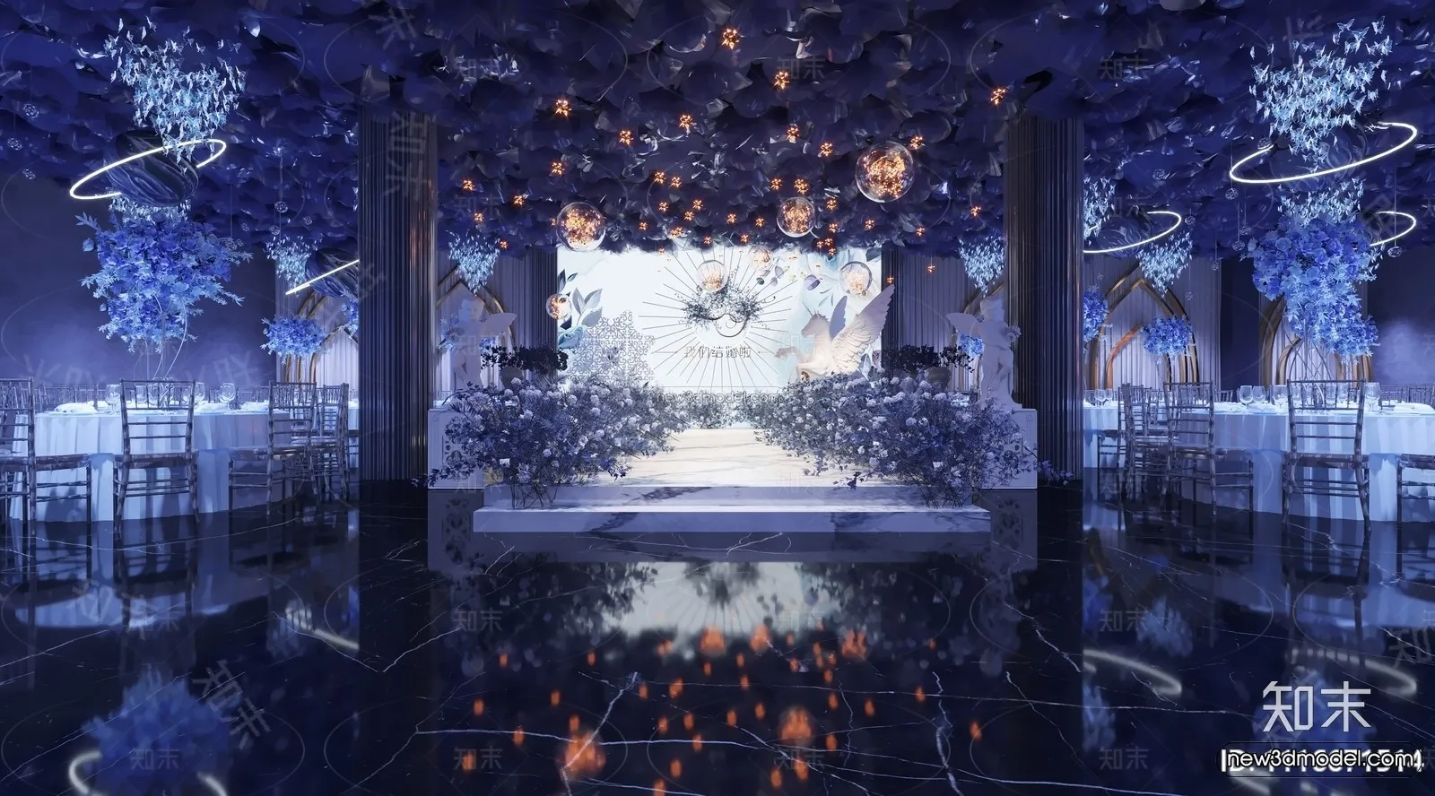 Modern Style Interior 3D Blocks and 3D Models - Wedding Hall 3D Scene - 919