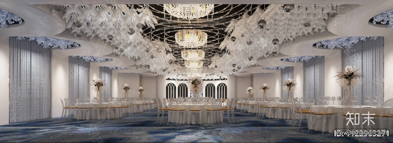 Modern Style Interior 3D Blocks and 3D Models - Wedding Hall 3D Scene - 920