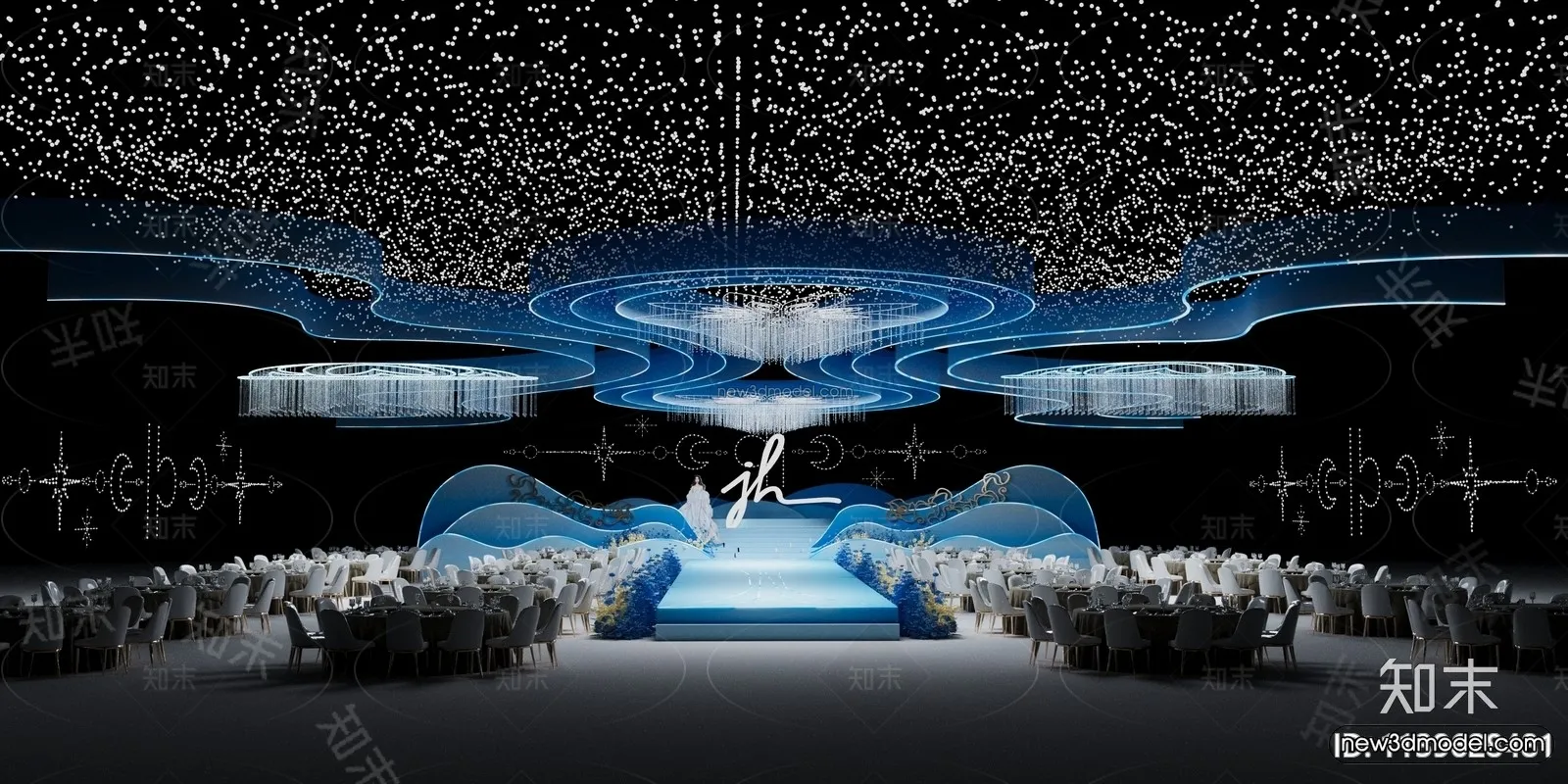Modern Style Interior 3D Blocks and 3D Models - Wedding Hall 3D Scene - 923