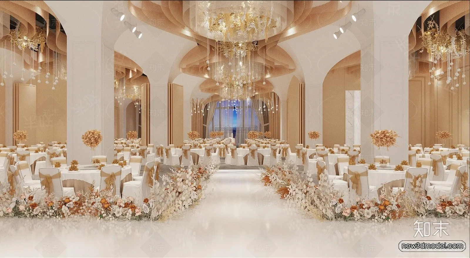 Modern Style Interior 3D Blocks and 3D Models - Wedding Hall 3D Scene - 924