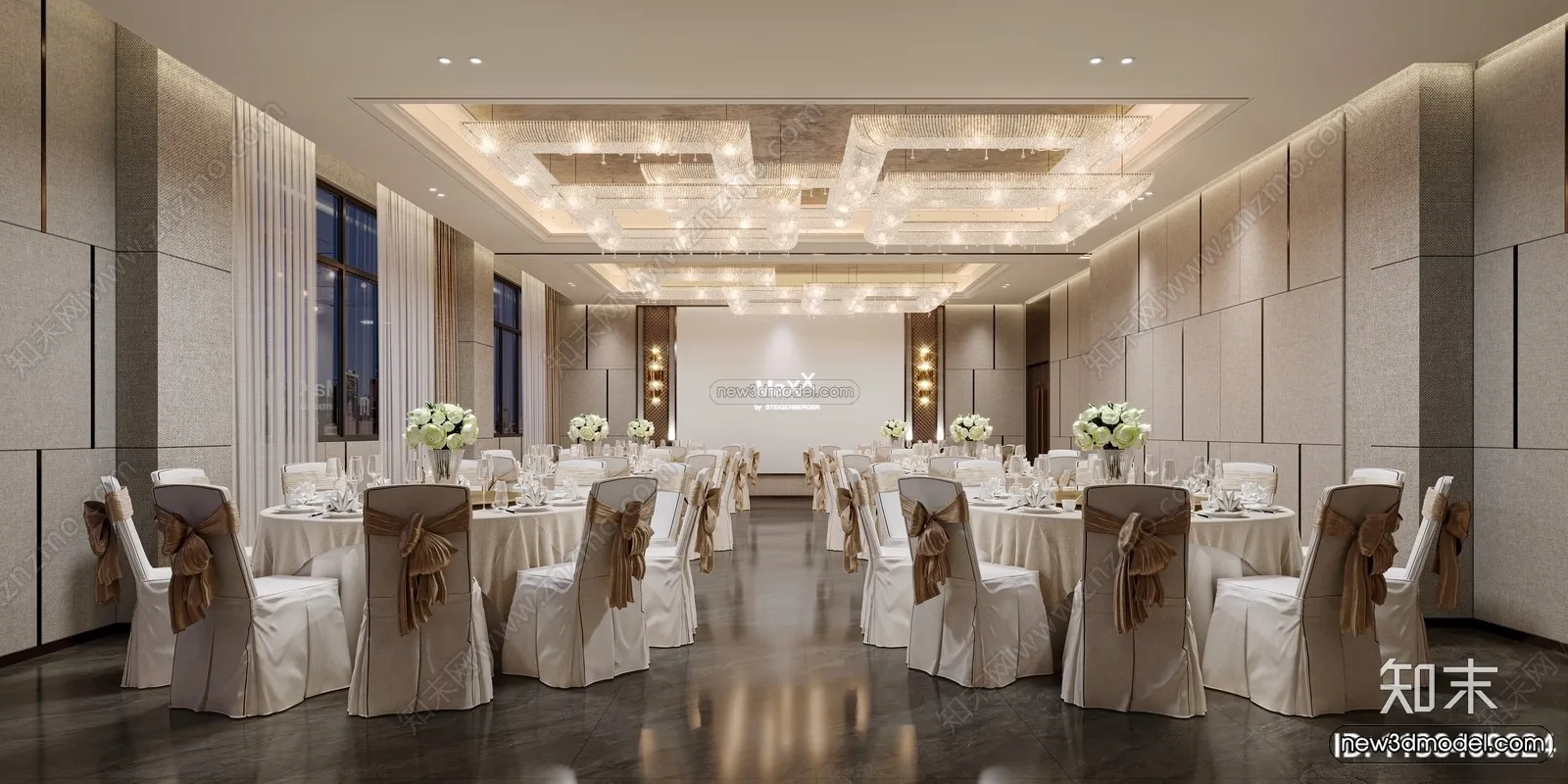 Modern Style Interior 3D Blocks and 3D Models - Wedding Hall 3D Scene - 927