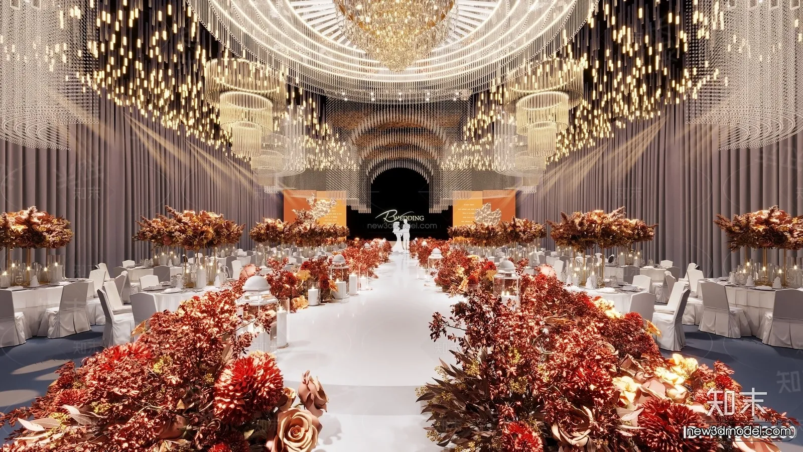 Modern Style Interior 3D Blocks and 3D Models - Wedding Hall 3D Scene - 928