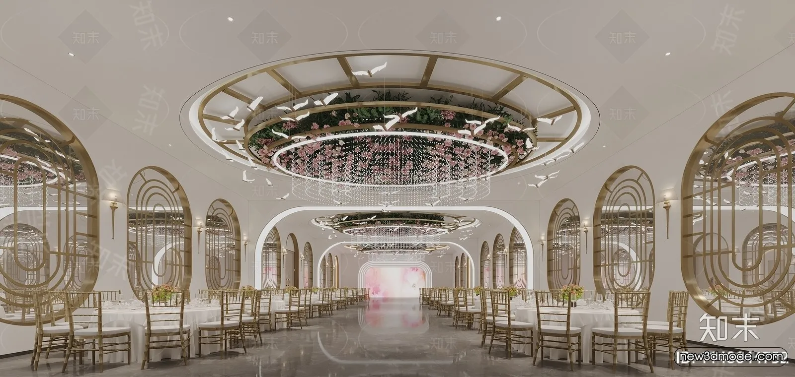 Modern Style Interior 3D Blocks and 3D Models - Wedding Hall 3D Scene - 929