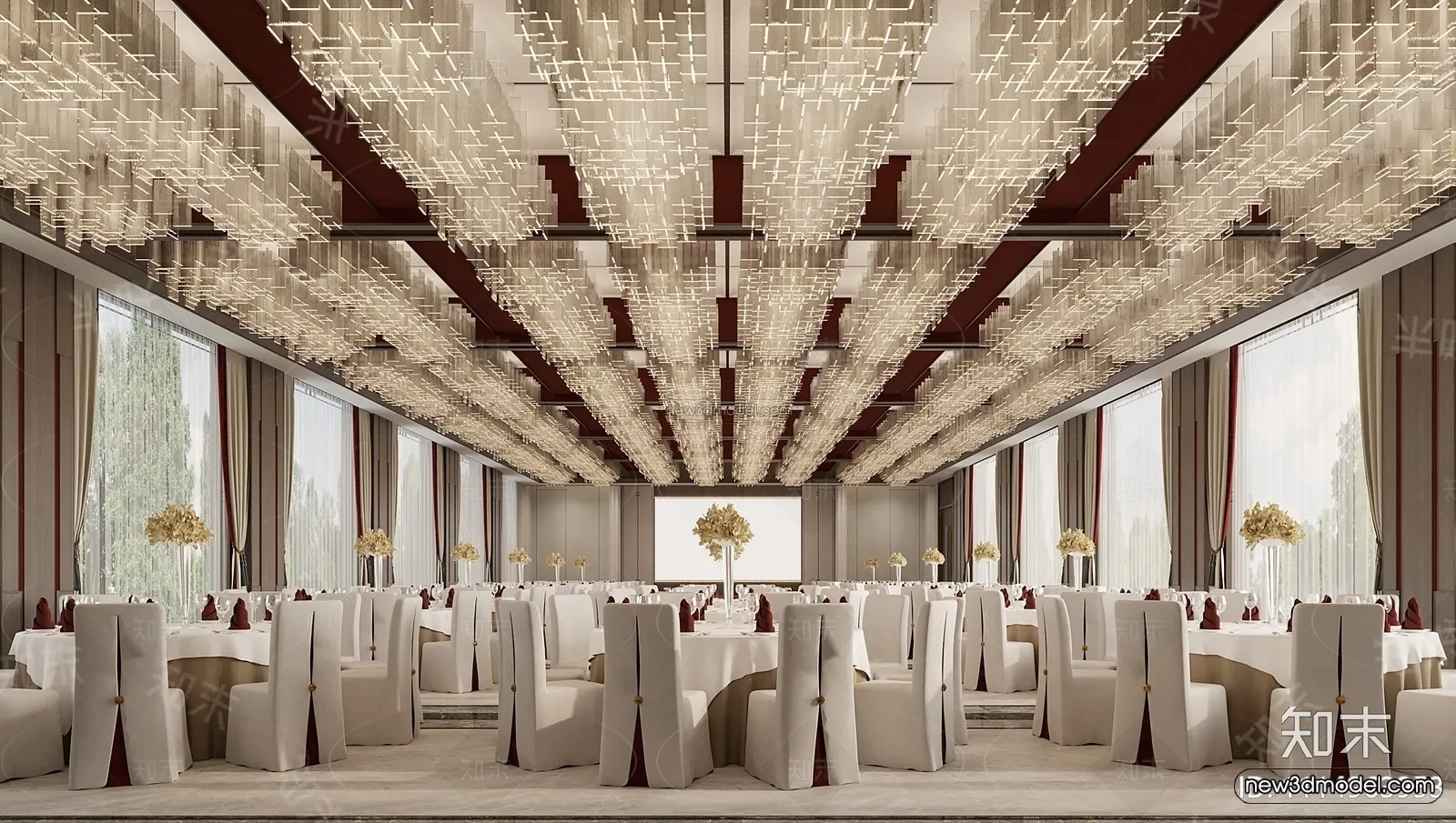 Modern Style Interior 3D Blocks and 3D Models - Wedding Hall 3D Scene - 930