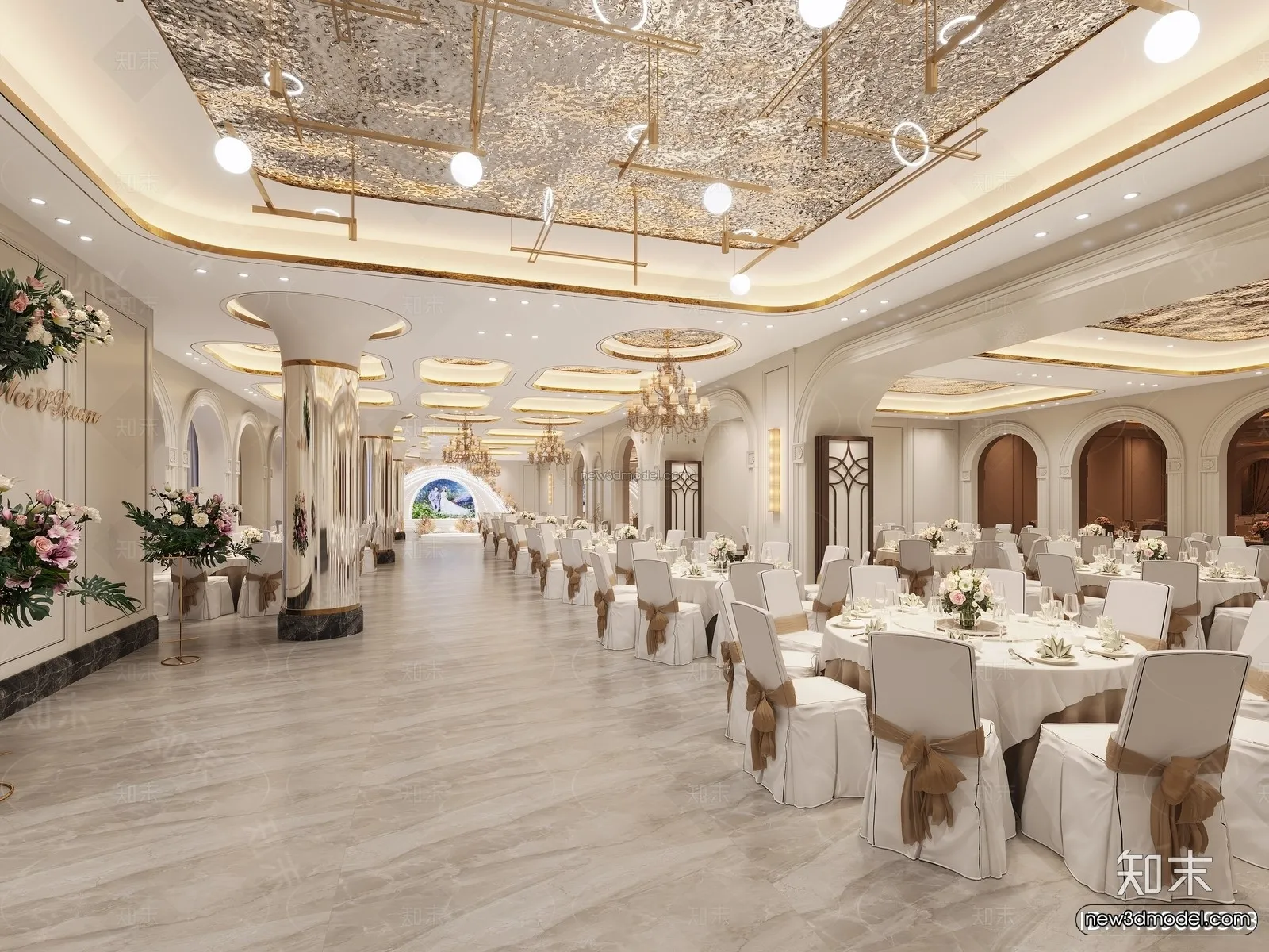 Modern Style Interior 3D Blocks and 3D Models - Wedding Hall 3D Scene - 931