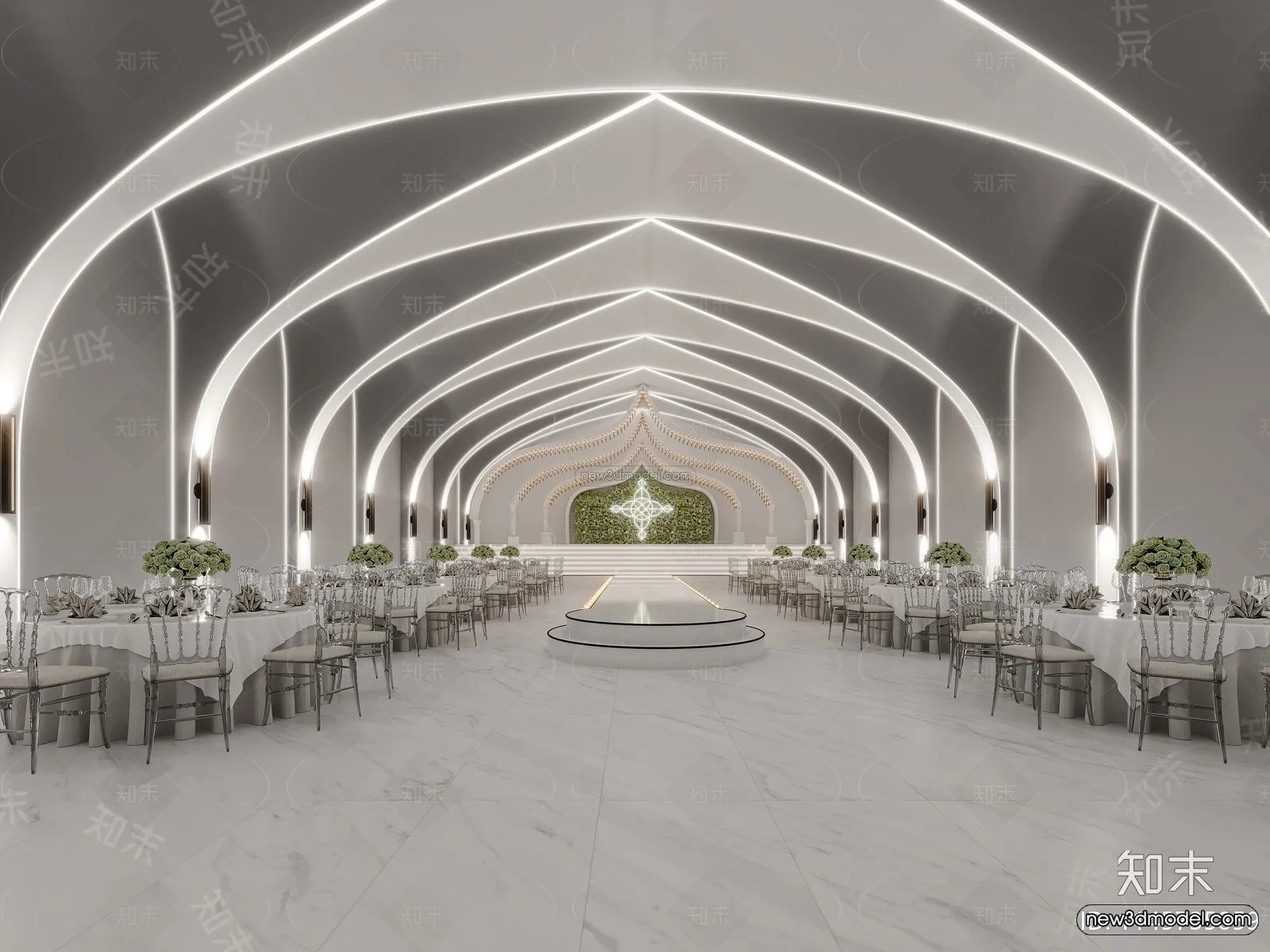 Modern Style Interior 3D Blocks and 3D Models - Wedding Hall 3D Scene - 933