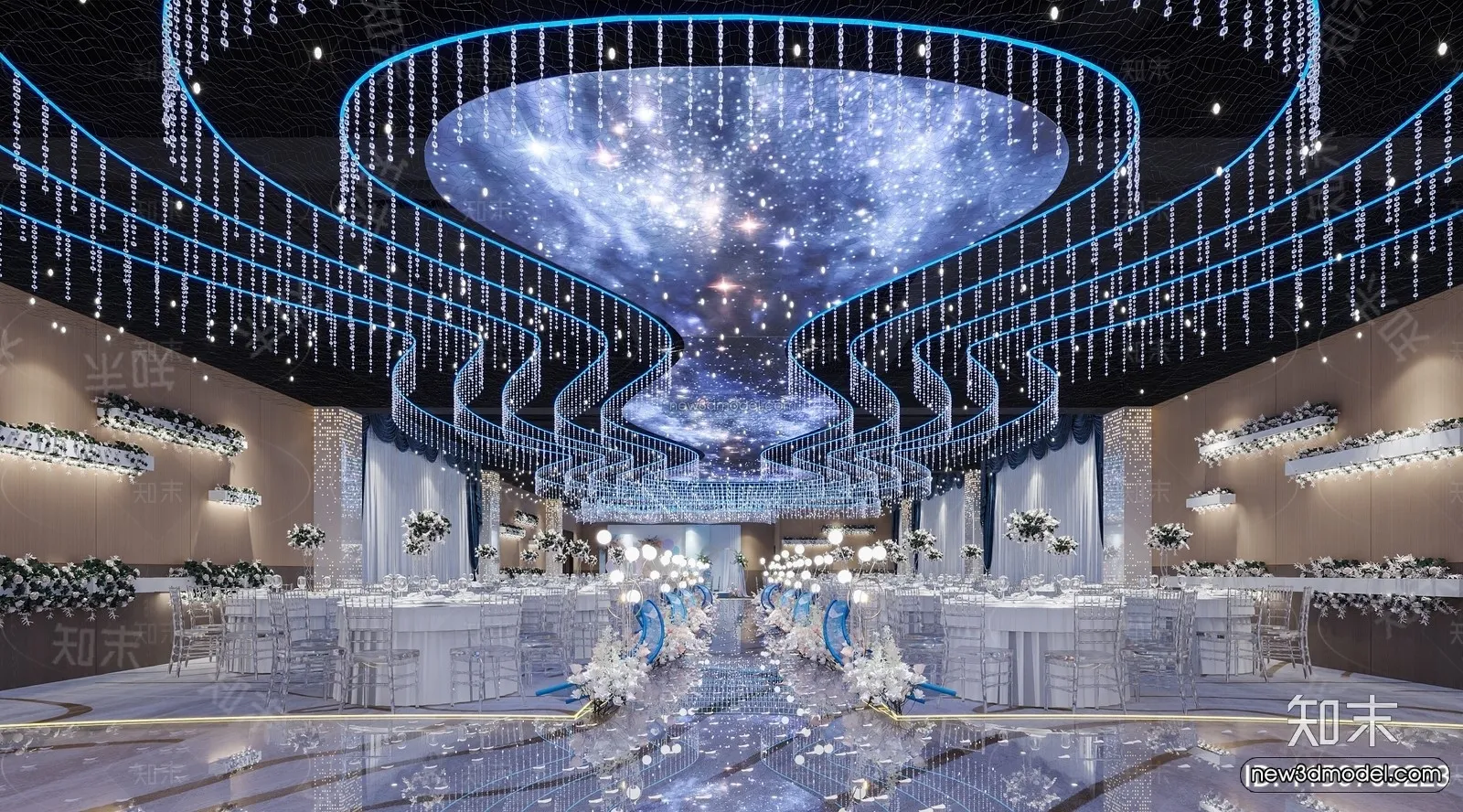 Modern Style Interior 3D Blocks and 3D Models - Wedding Hall 3D Scene - 934