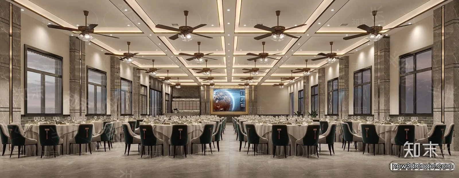 Modern Style Interior 3D Blocks and 3D Models - Wedding Hall 3D Scene - 936