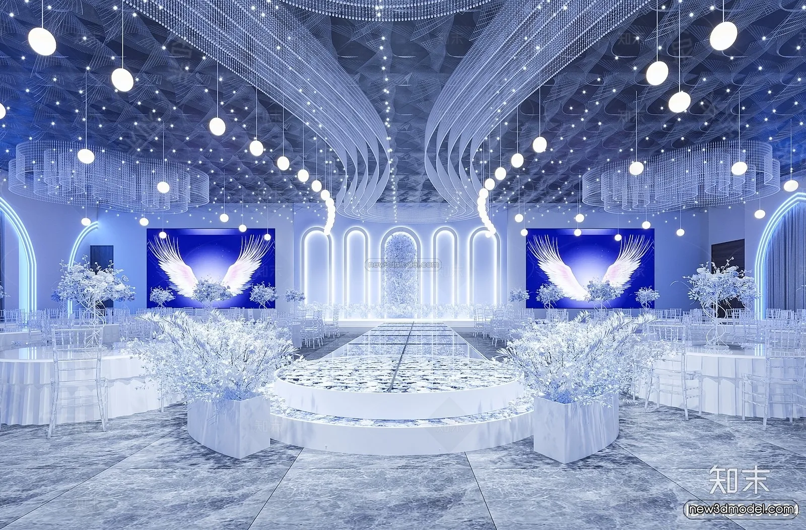 Modern Style Interior 3D Blocks and 3D Models - Wedding Hall 3D Scene - 943