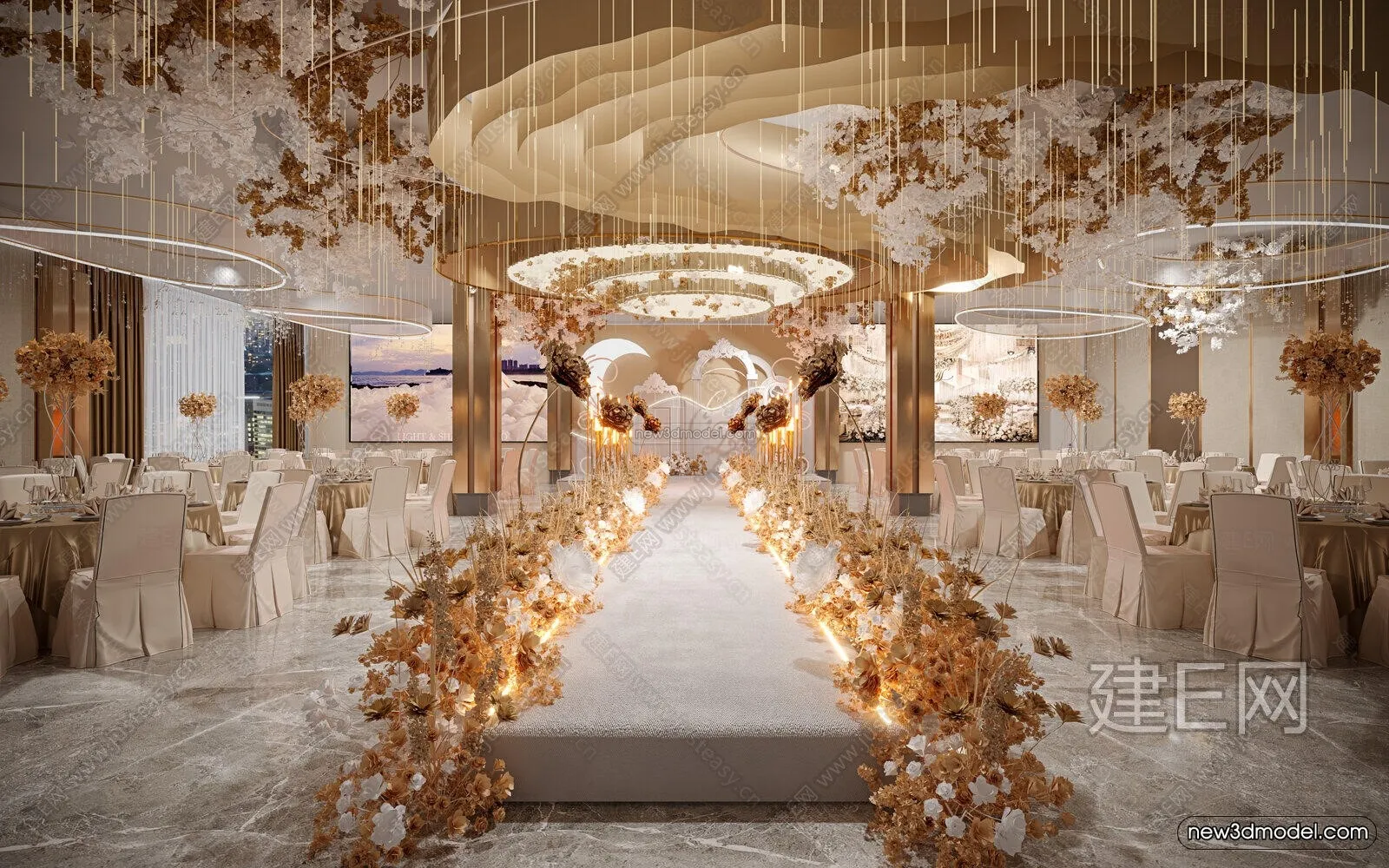 Modern Style Interior 3D Blocks and 3D Models - Wedding Hall 3D Scene - 944