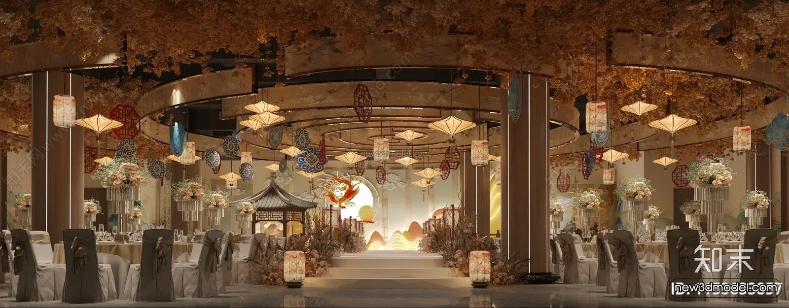 Modern Style Interior 3D Blocks and 3D Models - Wedding Hall 3D Scene - 945