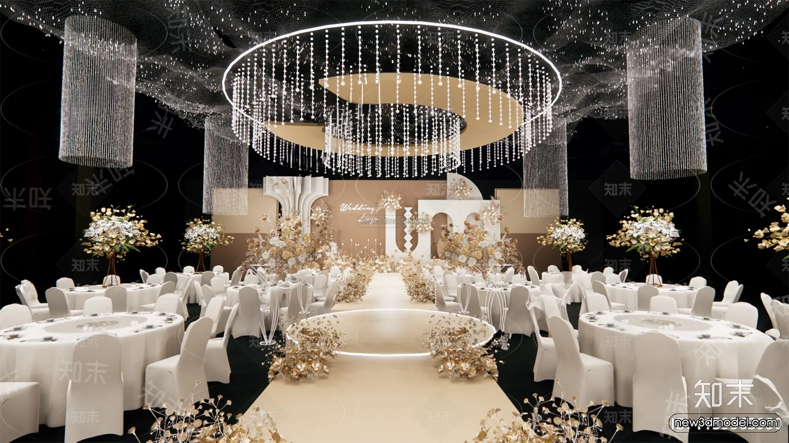 Modern Style Interior 3D Blocks and 3D Models - Wedding Hall 3D Scene - 946