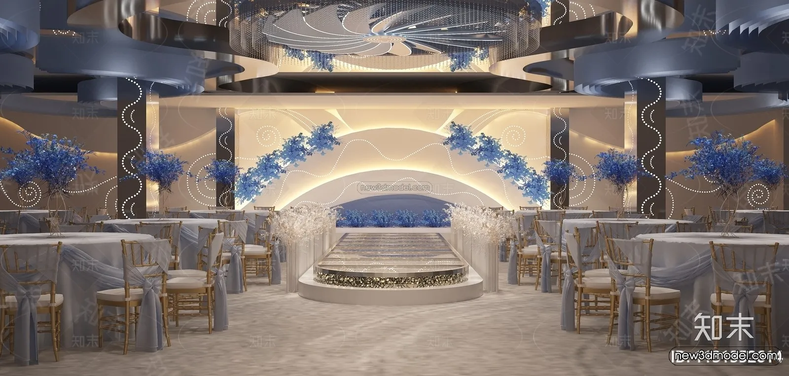 Modern Style Interior 3D Blocks and 3D Models - Wedding Hall 3D Scene - 947