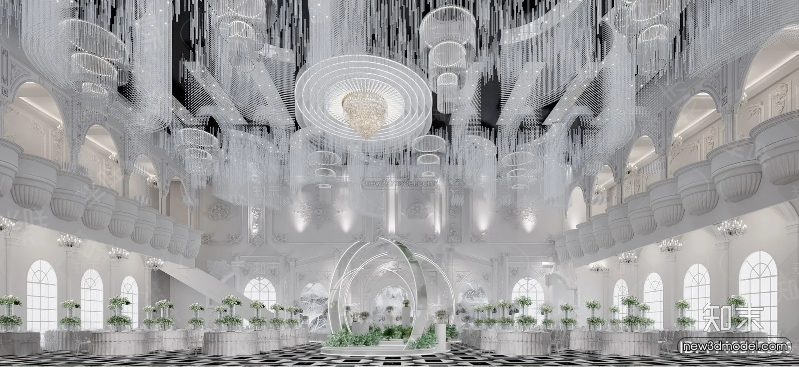 Modern Style Interior 3D Blocks and 3D Models - Wedding Hall 3D Scene - 953