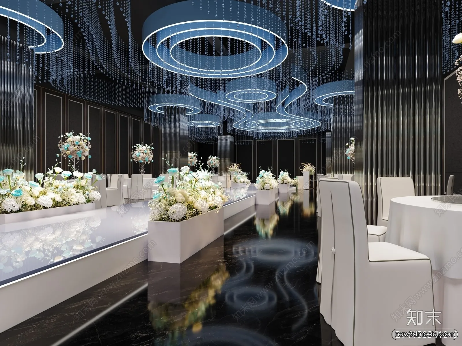 Modern Style Interior 3D Blocks and 3D Models - Wedding Hall 3D Scene - 956