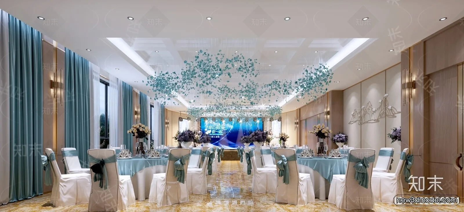 Modern Style Interior 3D Blocks and 3D Models - Wedding Hall 3D Scene - 957