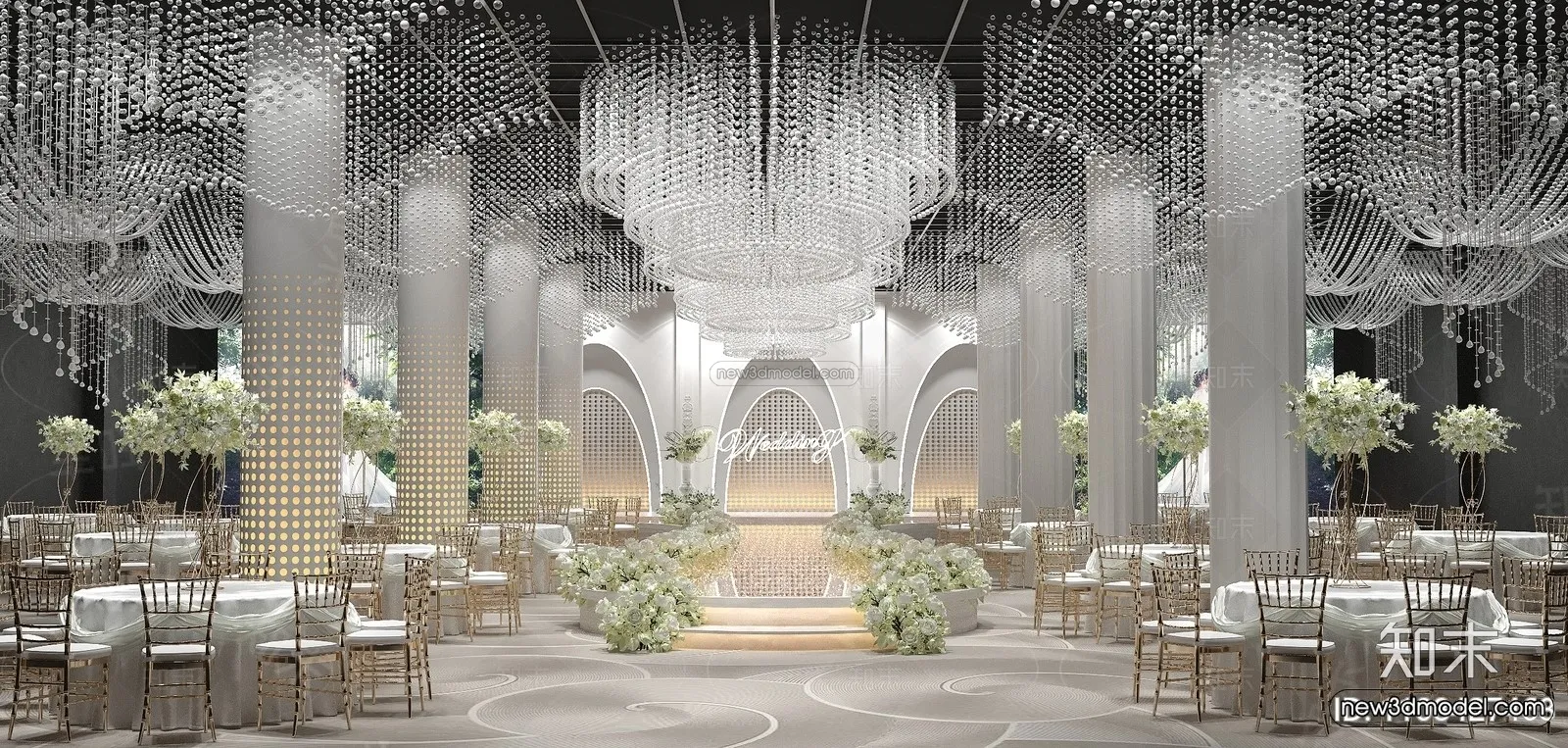 Modern Style Interior 3D Blocks and 3D Models - Wedding Hall 3D Scene - 960