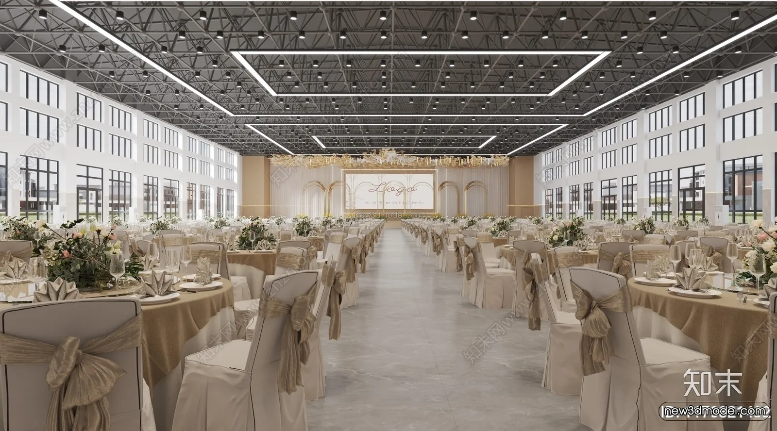 Modern Style Interior 3D Blocks and 3D Models - Wedding Hall 3D Scene - 962