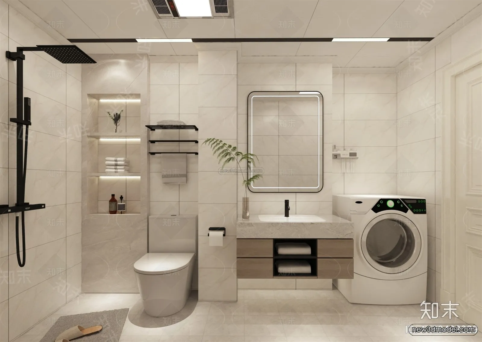 Modern Style Interior 3D Blocks - Bathroom 3D Model - 271
