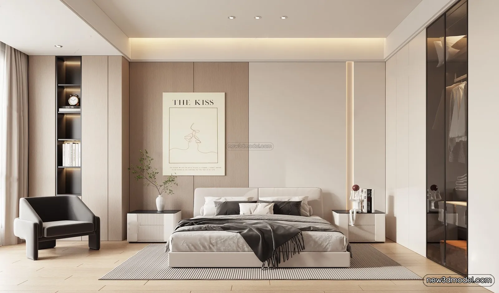 Modern Style Interior 3D Blocks - Bedroom 3D Model - 169