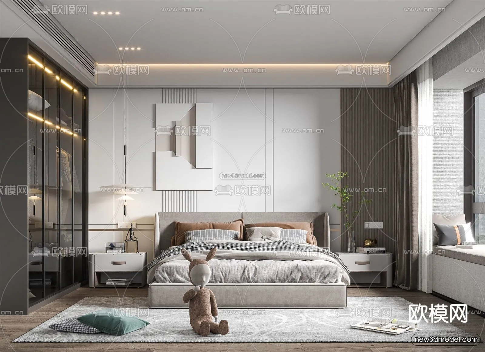Modern Style Interior 3D Blocks - Bedroom 3D Model - 172