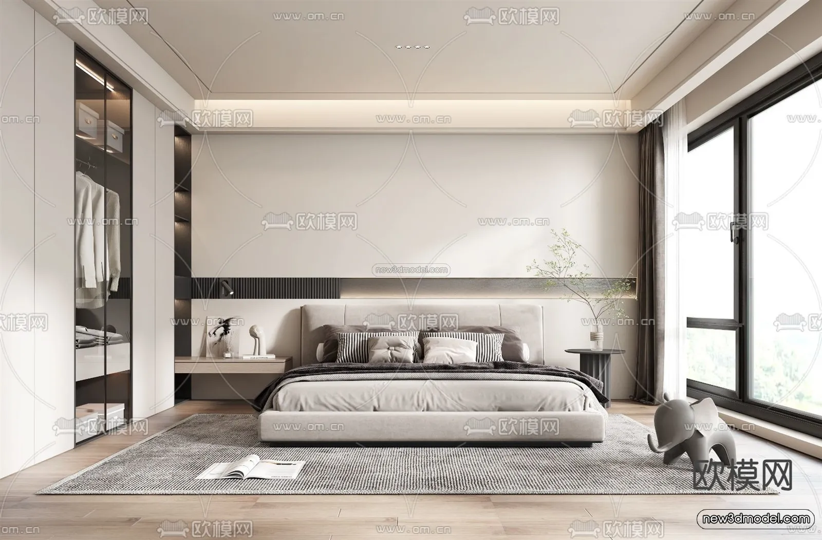 Modern Style Interior 3D Blocks - Bedroom 3D Model - 173