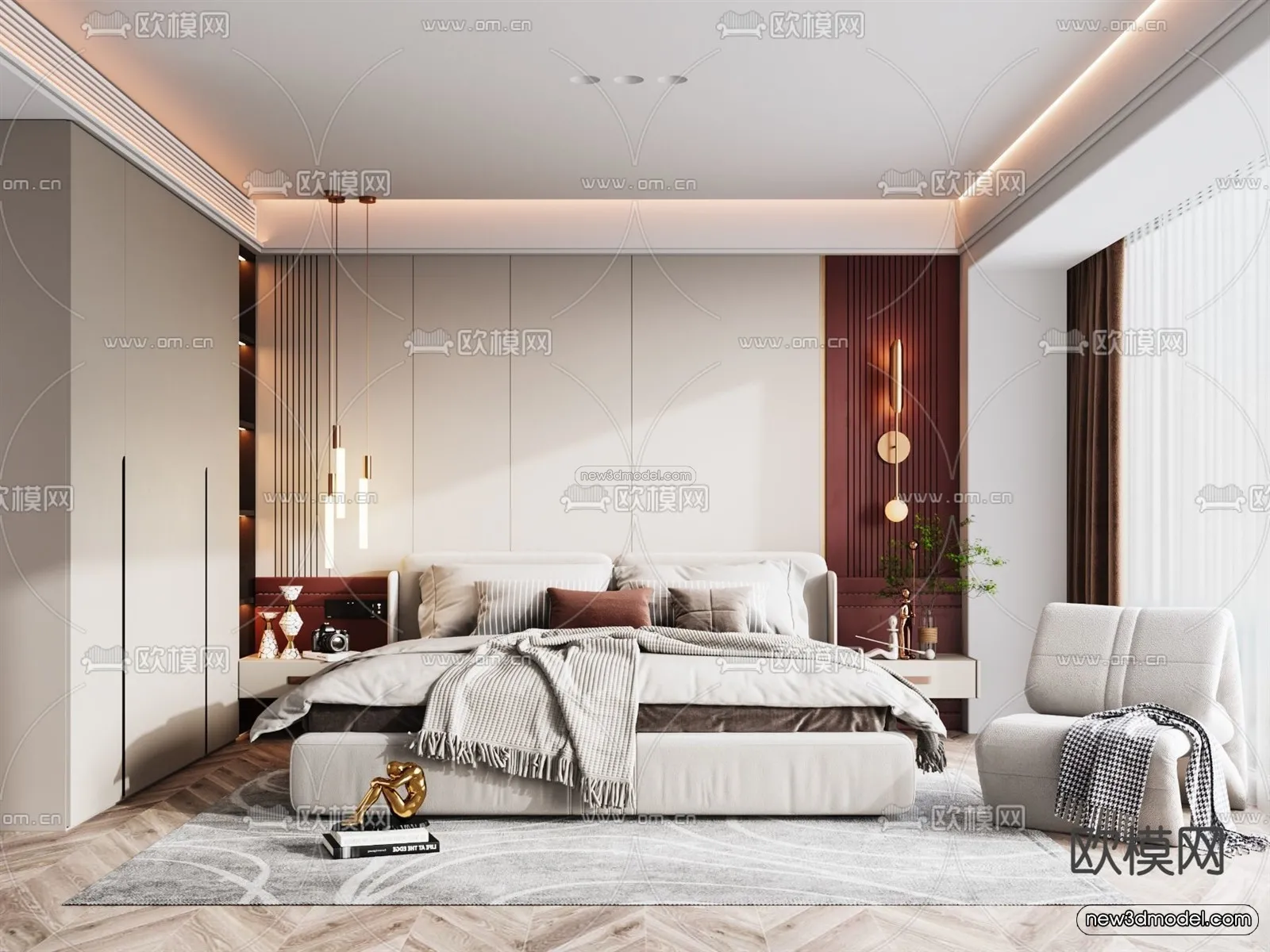 Modern Style Interior 3D Blocks - Bedroom 3D Model - 174