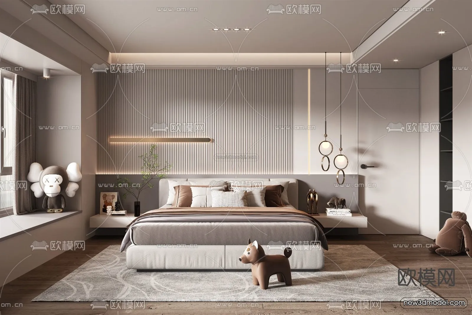 Modern Style Interior 3D Blocks - Bedroom 3D Model - 175
