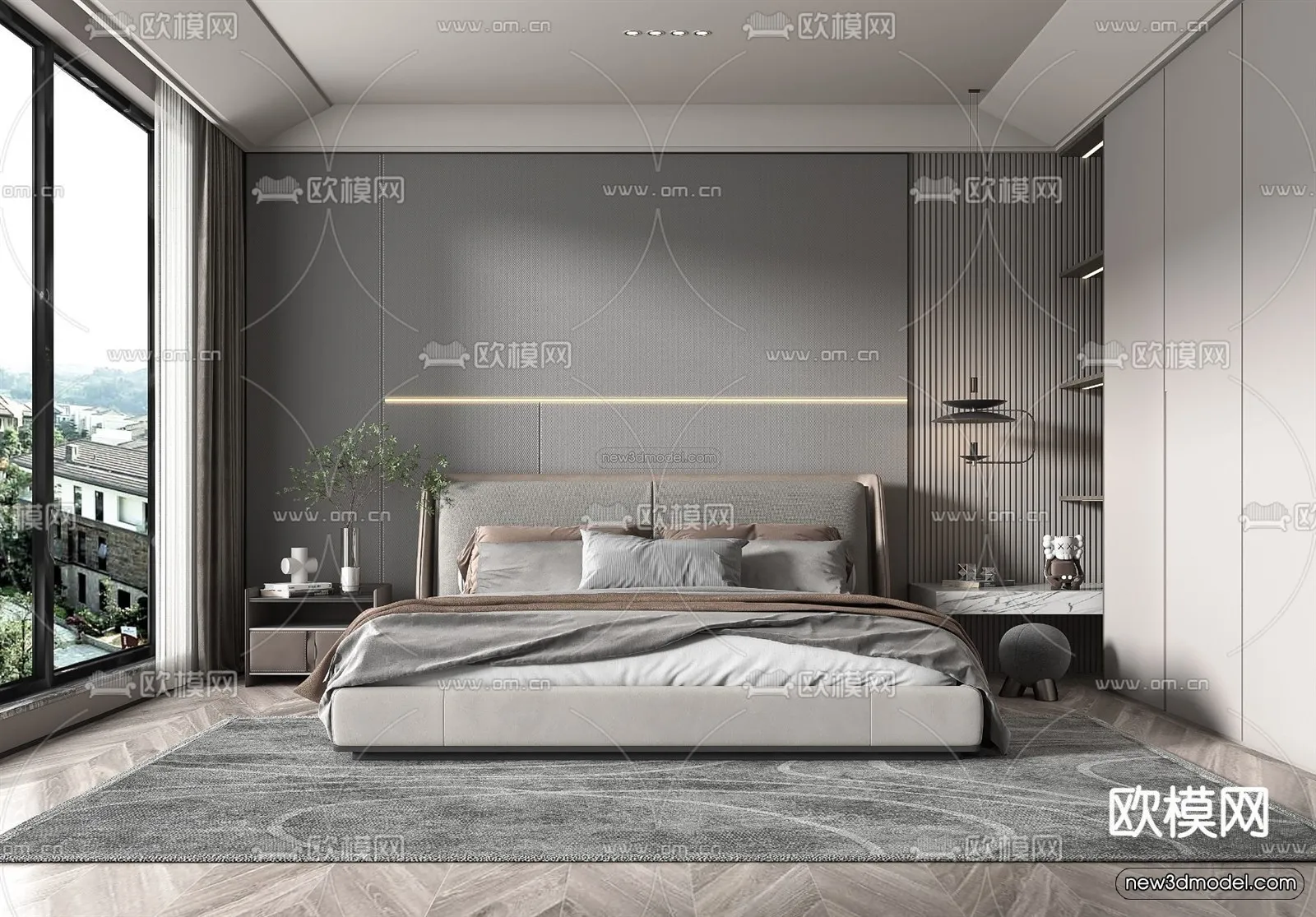 Modern Style Interior 3D Blocks - Bedroom 3D Model - 177