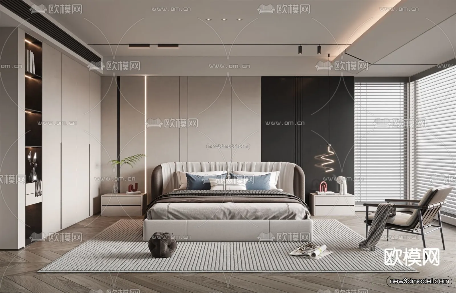 Modern Style Interior 3D Blocks - Bedroom 3D Model - 178