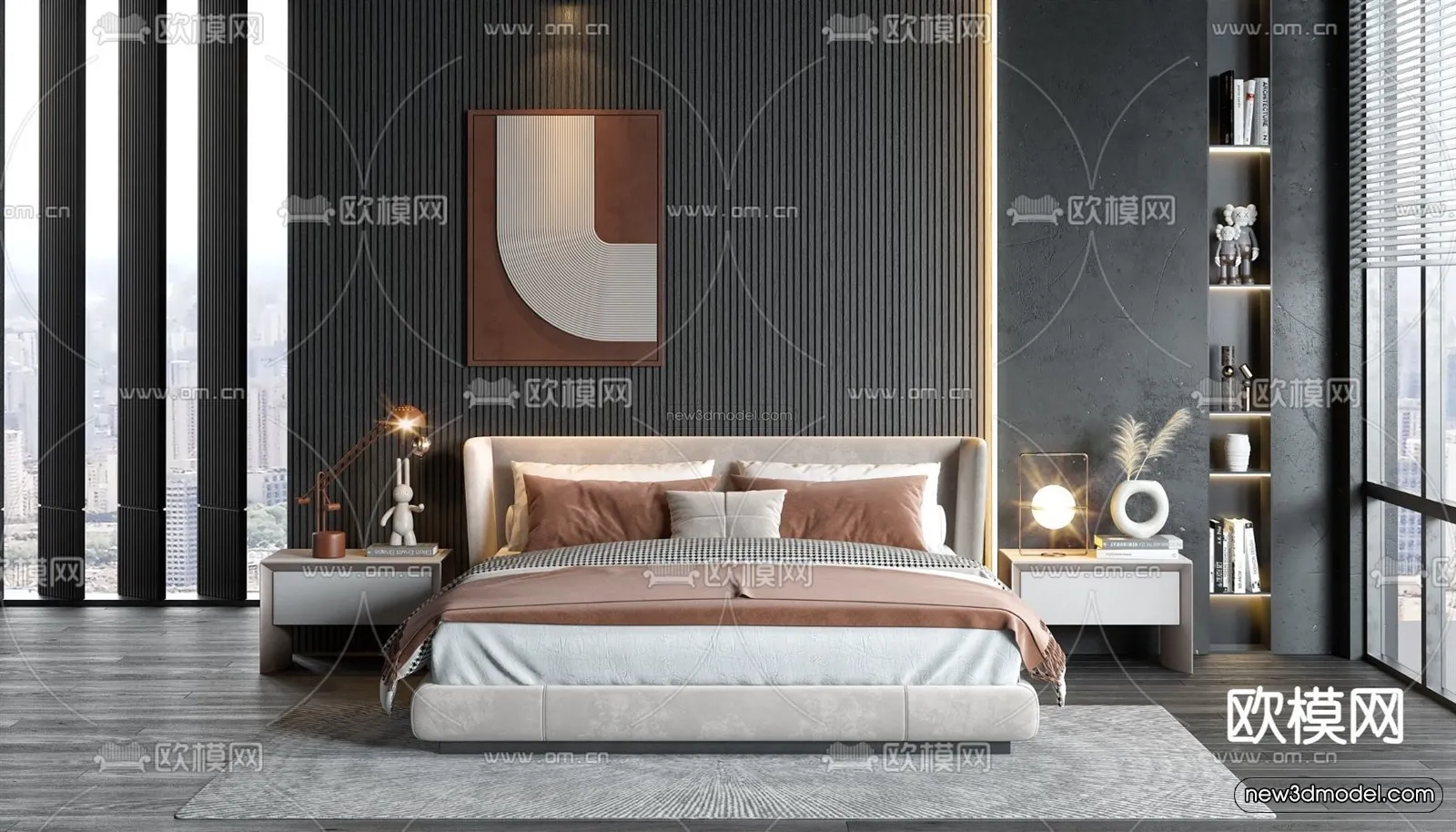 Modern Style Interior 3D Blocks - Bedroom 3D Model - 186