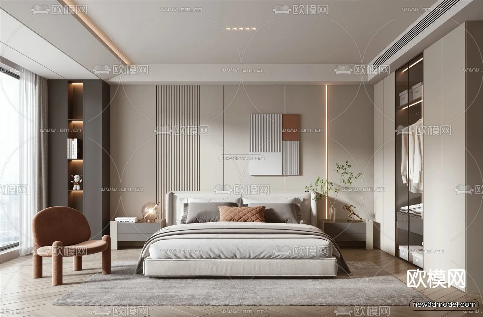 Modern Style Interior 3D Blocks - Bedroom 3D Model - 198