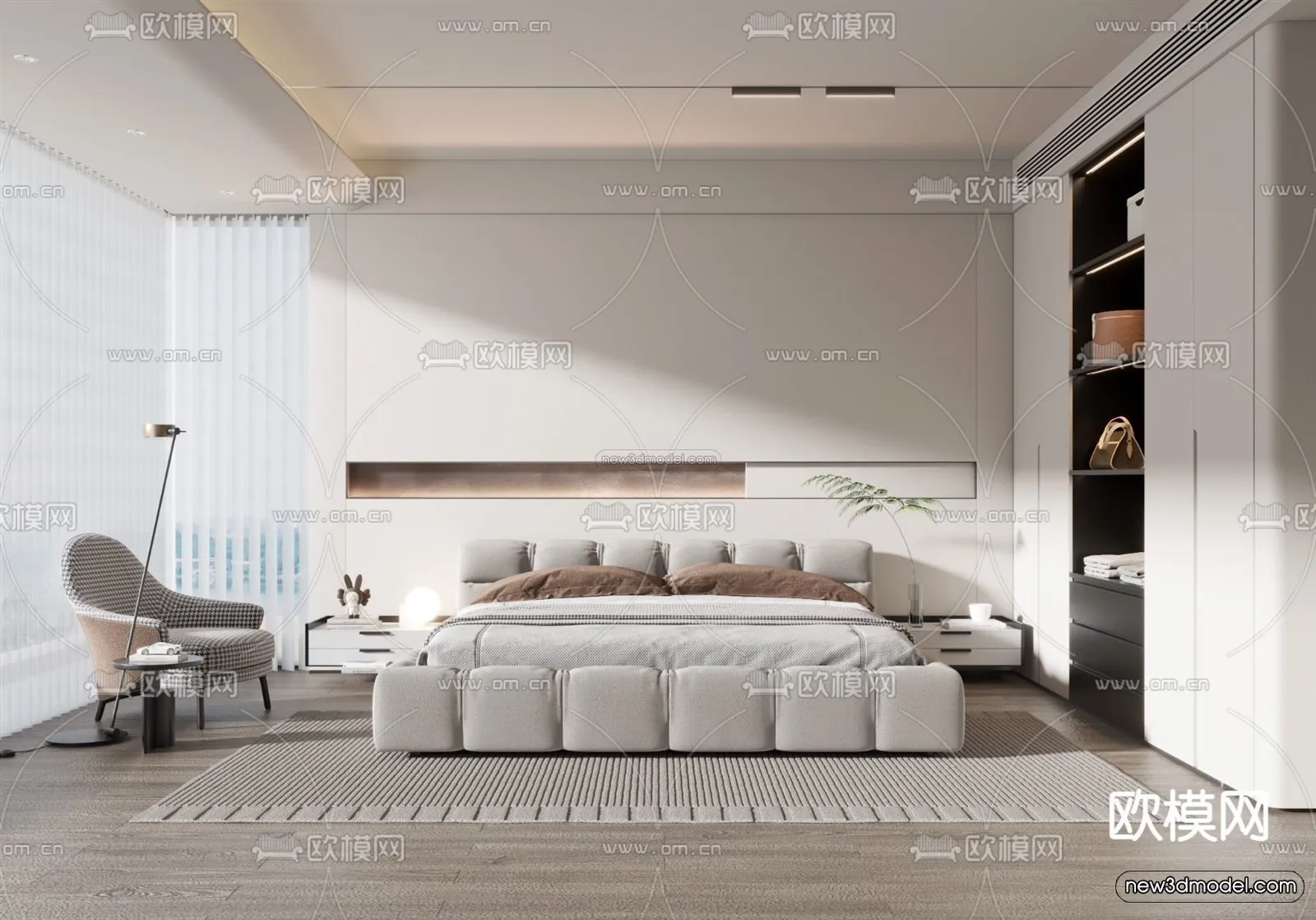 Modern Style Interior 3D Blocks - Bedroom 3D Model - 201