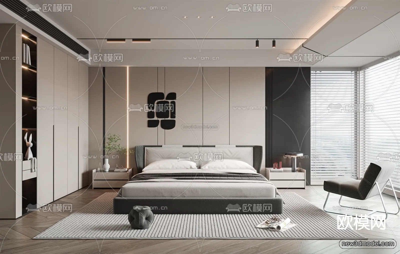 Modern Style Interior 3D Blocks - Bedroom 3D Model - 203