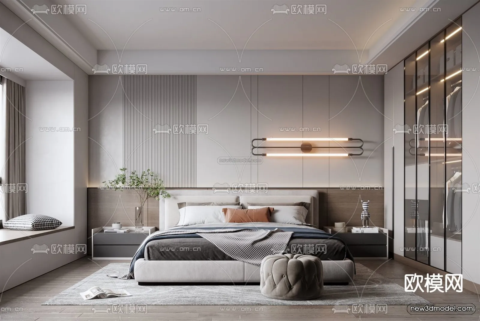 Modern Style Interior 3D Blocks - Bedroom 3D Model - 206