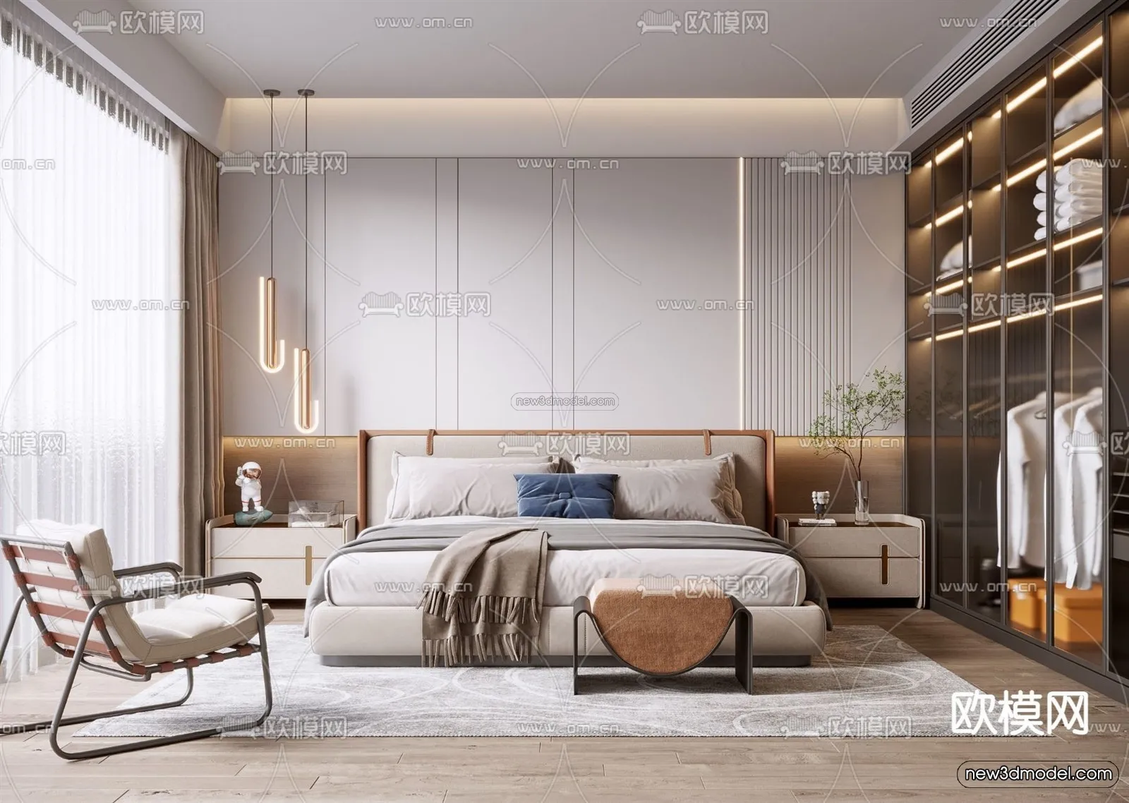 Modern Style Interior 3D Blocks - Bedroom 3D Model - 207