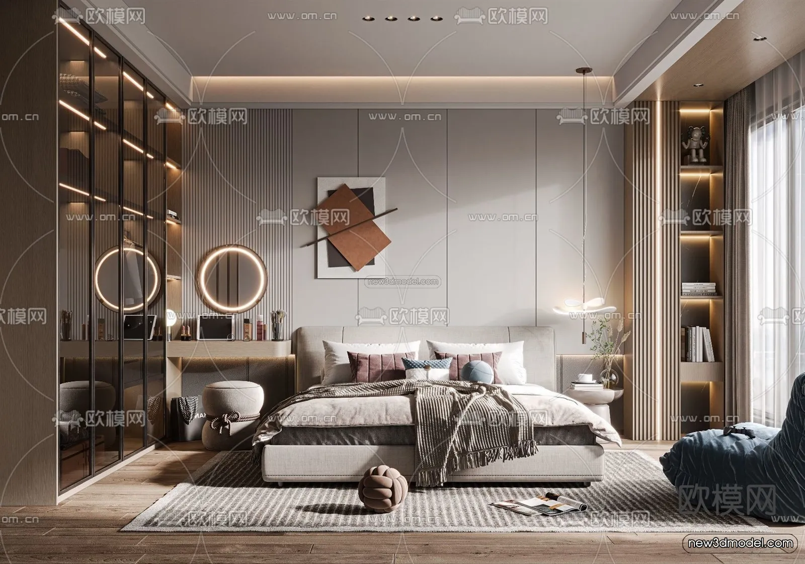 Modern Style Interior 3D Blocks - Bedroom 3D Model - 208